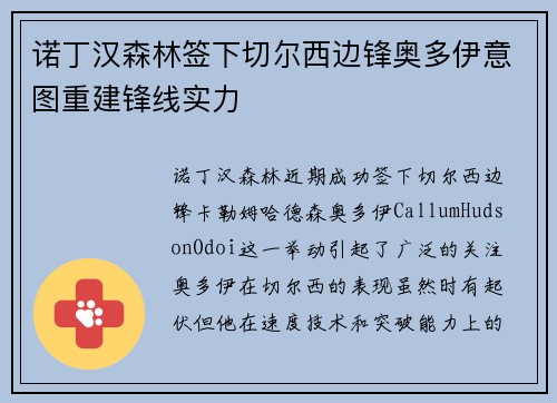 诺丁汉森林签下切尔西边锋奥多伊意图重建锋线实力